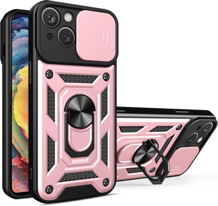 Immagine prodotto Hurtel Custodia Hybrid Armor Camshield con supporto e copertura per fotocamera per iPhone 15 - rosa (Apple iPhone 15)