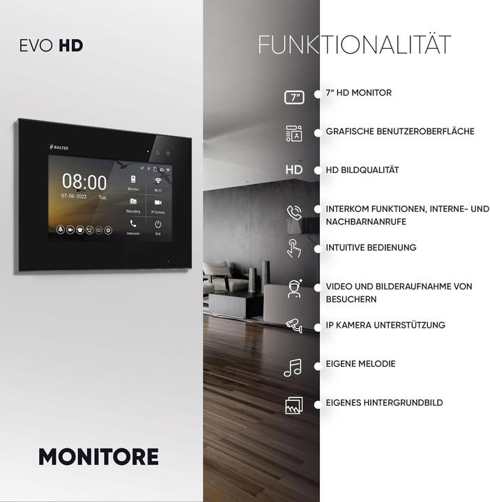 Produktbild Balter EVO-HD Video Türsprechanlage mit Fingerabdruckscanner, 3-Familienhaus (Kabelgebunden)