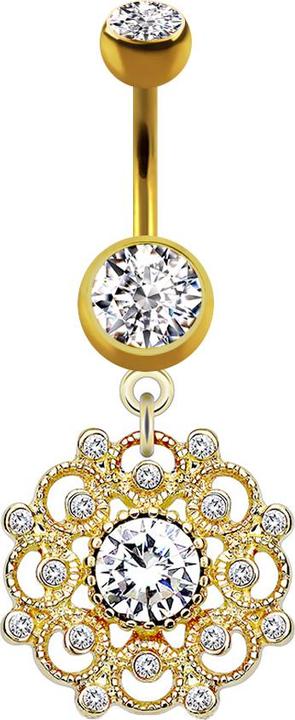 Star Piercing Banane vergoldet mit Anhänger Filigrane Vintage Blume Kristall silber (Chirurgenstahl 316L, Messing)