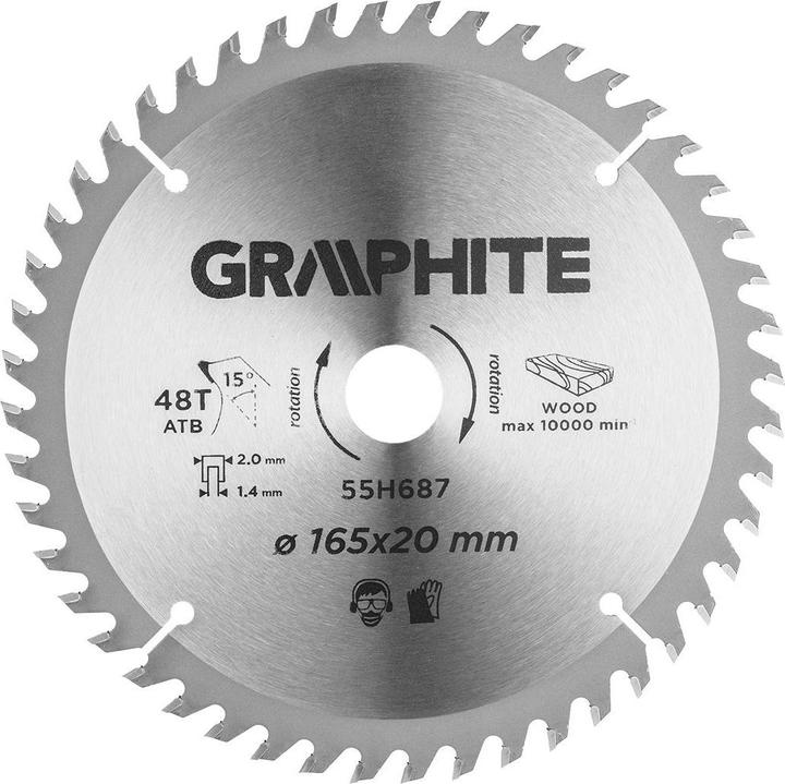 Graphite Grafieten cirkelzaagblad (invalzaagblad, breed, 165 x 1,4 x 2,0 x 20 mm, 48 tanden)