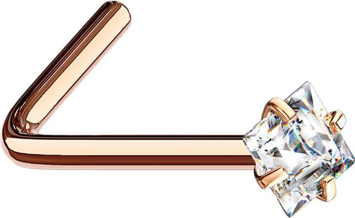Star Piercing Nasenstecker gewinkelt rosegold quadratischer Kristall silber gefasst (ohne Messing, Chirurgenstahl 316L)
