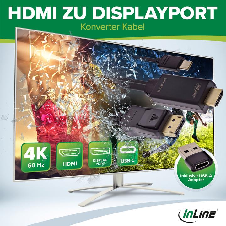 Immagine prodotto InLine Cavo convertitore da HDMI a DisplayPort, 4K/60Hz, nero, 1m (1 m)