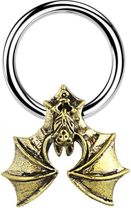 Star Piercing Micro Closure Ring silber Fledermaus vergoldet (Messing, Chirurgenstahl 316L)