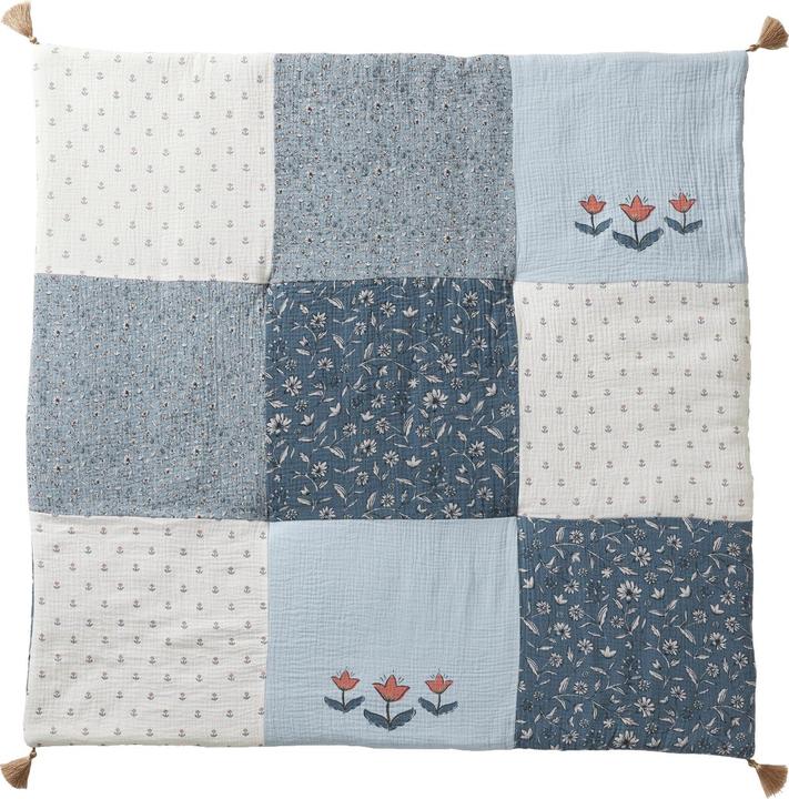 Vertbaudet Baby Patchwork-Spieldecke/ Laufstalleinlage INDIEN BLUME, Quasten
