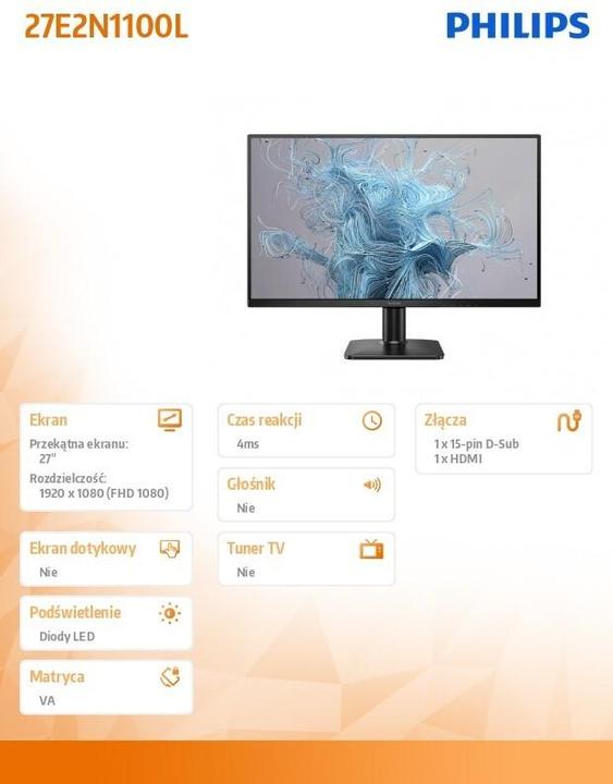 Produktbild Philips 68,5cm (27,0") 27E2N1100L 16:09 HDMI+D-Sub black (1920 x 1080 Pixel, 27")