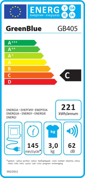 Energie-Label Greenblue Elektrischer Wäschetrockner GB405 (3 kg, Links)