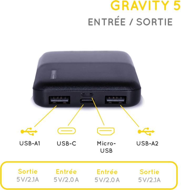Image du produit Sunslice Batterie externe "Gravity 5" (5000 mAh, 10 W, 18500 Wh)