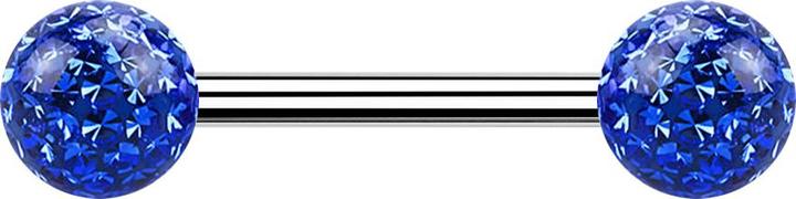 Star Piercing Barbell silber mit zwei Kristall Kugeln dunkelblau Epoxy Schutzschicht (Chirurgenstahl 316L)