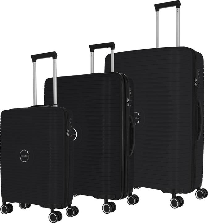 Travelite Orbita 4 Rollen Kofferset 3-teilig mit Dehnfalte (208 l, Handgepäck (bis 50l), M (50 - 90l), L (90 - 115l))