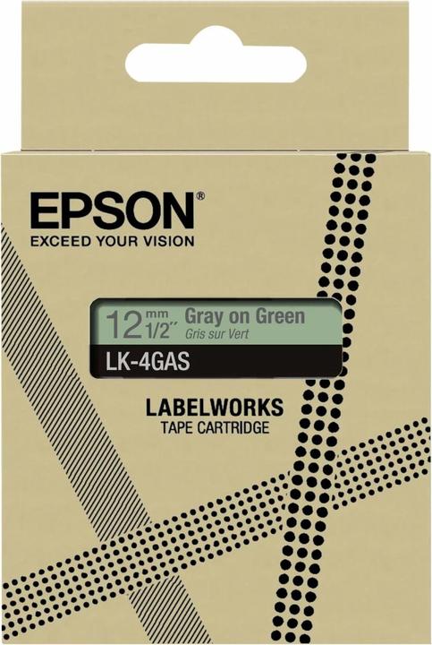 Actual product image Epson Soft Green/Gray 12mm LK-4GAS (1.20 cm, Green, Grey)
