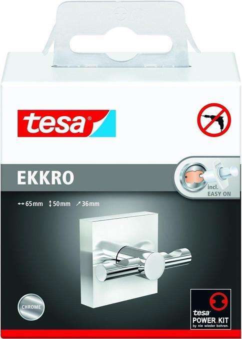 Actual product image tesa EKKRO Towel hook, chrome-plated stainless steel - Bathroom hook for wall mounting without drilling