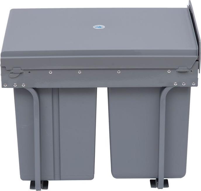 Image du produit Swisshandel24 40L Einbaumülleimer Unterschrank ausziehbarer Müllsammler mit 3 Fächer Grau (40 l)