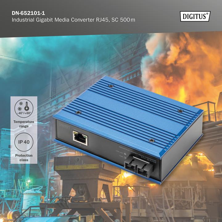 Produktbild Digitus Industrieller Gigabit Medien Konverter RJ45, SC 0.5km (1 Ports)
