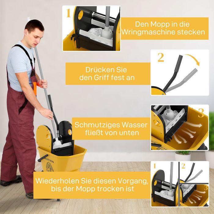 Produktbild Swisshandel24 Putzwagen Reinigungswagen 26 Liter Eimer mit Presse, Griff und Mopp Gelb (1 Stk.)