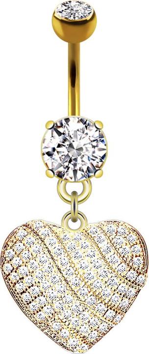Star Piercing Banane 14k vergoldet mit Anhänger Herz und bestückt mit Kristallen (Chirurgenstahl 316L, Messing)