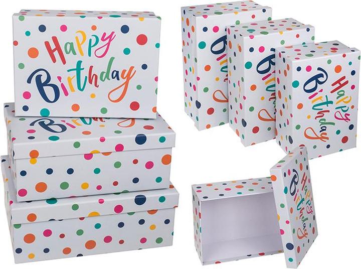 Immagine prodotto G. Wurm Set di scatole regalo, Buon Compleanno con puntini colorati in carta/cartone bianco, set di 3 (Scatola da regalo, 3 x)