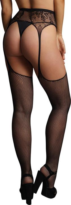 Le Désir Fishnet and lace garterbelt stockings - O/S (One Size)