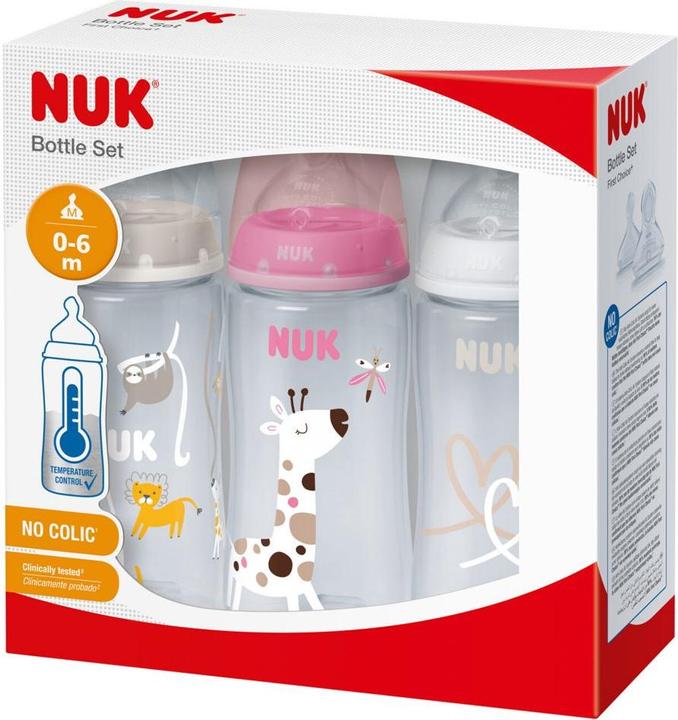Produktbild NUK First Choice+ 3er-Flaschen-Set mit Temperature Control, 300ml, 0-6 Monate, beige, rosa, weiss (300 ml)