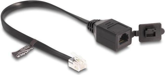 Actual product image Delock Cable RJ12 plug to RJ12 socket with sealing cap 20 cm black