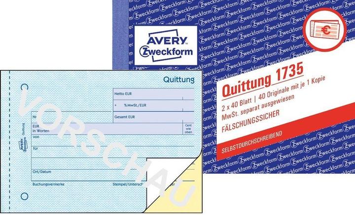 Produktbild Avery Formularbuch "Quittung mit MwSt.", 4+1 (40 x)