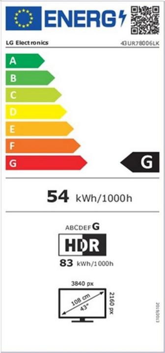 Label énergétique LG 43UR78006LK (43", UR78, LED, 4K, 2023)