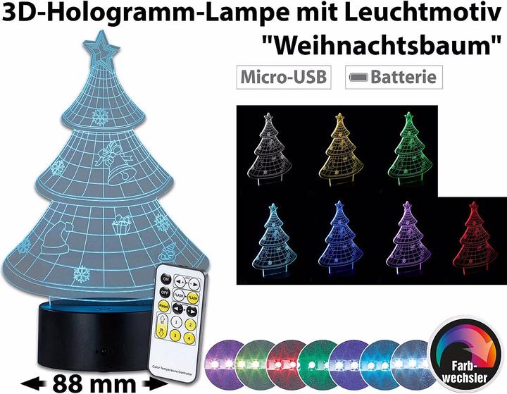 Produktbild Lunartec 3D-Hologramm-Lampe mit Leuchtmotiv Weihnachtsbaum