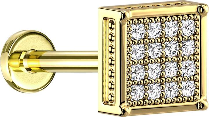 Produktbild Star Piercing Micro Labret Innengewinde vergoldet Quadrat mit Kristallen silber (ohne MessingTitan G23, Chirurgenstahl 316LMessing)