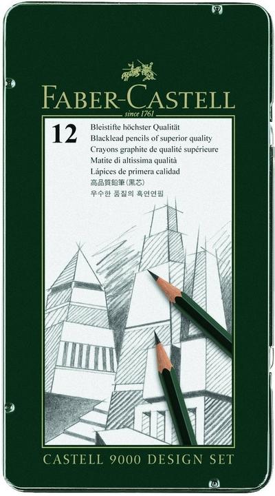 Actual product image Faber-Castell Castell 9000 Design pencil, 12-piece metal set (119064 FC) (0.70 mm, 5B, 5H, 12 x)