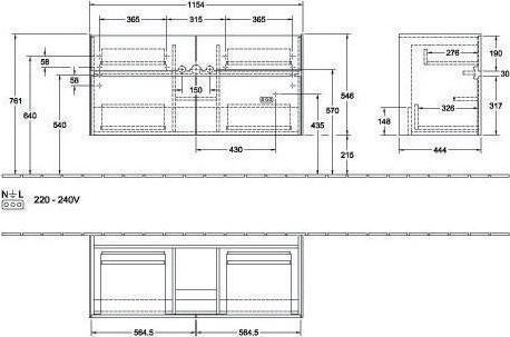 Produktbild Villeroy & Boch V&B Waschtischunterschrank COLLARO 1154x546x444mm m LED Bel Soft Grey (115.5 x 44.5 x 54.5 cm)