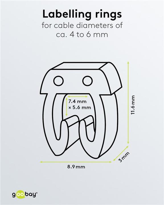 Actual product image Goobay cable marker clips "Letters A-C", for cable diameters up to 6 mm, 6 mm