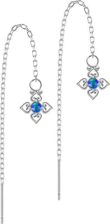 Actual product image Star Piercing Ohrstecker silber freifallende Kette Opal blau vier filigrane Herzen (without brass, Surgical steel 316L)