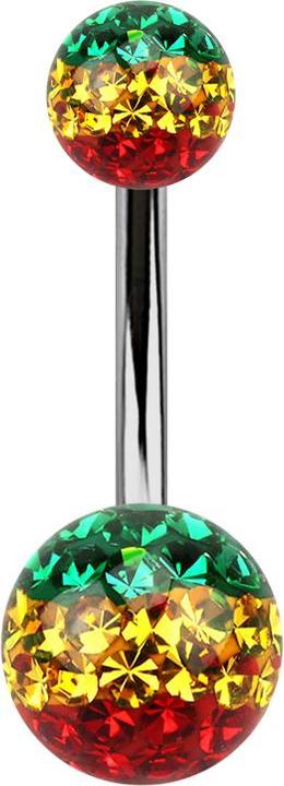 Star Piercing Banane silber mit zwei Kristall Kugeln Rasta Epoxy Schutzschicht (ohne MessingWolfram, ohne MessingTitan G23)