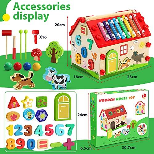 Produktbild Activity Board Holzsteckhaus - Xylophon Kinderspielzeug ab 1 Jahr - Hammerspiel Holzspielzeug Sortierspiel