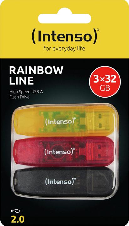 Image du produit Intenso Rainbow 3x32GB jaune/rouge/noir (32 Go, USB-A)