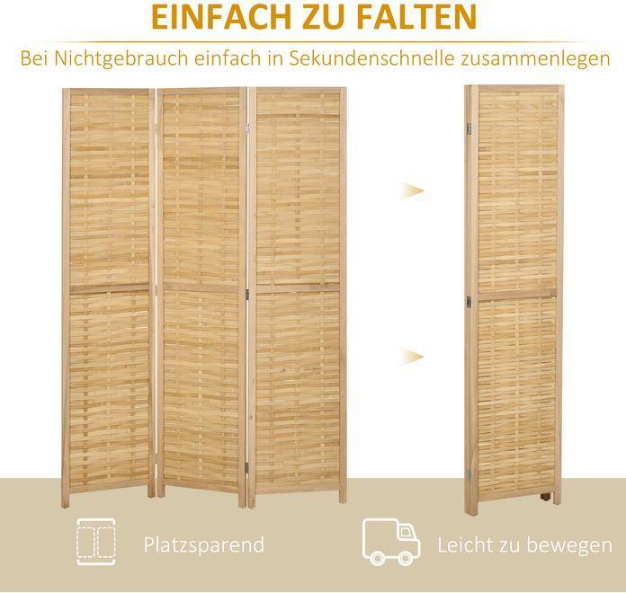 Produktbild Swisshandel24 Paravent 3-teiliger Raumteiler 120 x 170 cm Trennwand Faltbarer Sichtschutz Raumtrenner aus Bambus S
