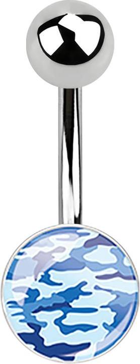 Star Piercing Banane silber mit zwei Kugeln und Bild Military blau (ohne Messing, Chirurgenstahl 316L)