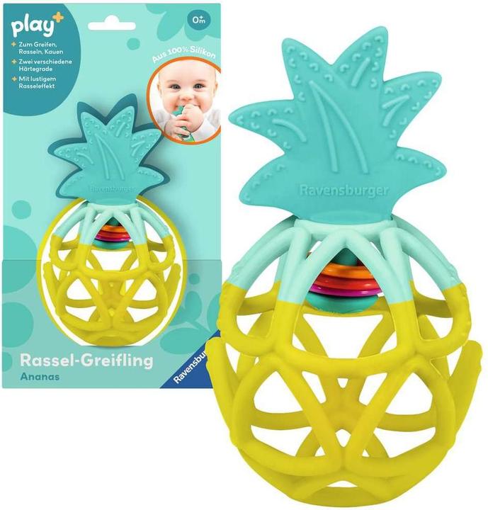 Immagine prodotto Ravensburger 4869 play+ sonaglio da stringere: ananas, aiuto per la dentizione, giocattolo in silicone per