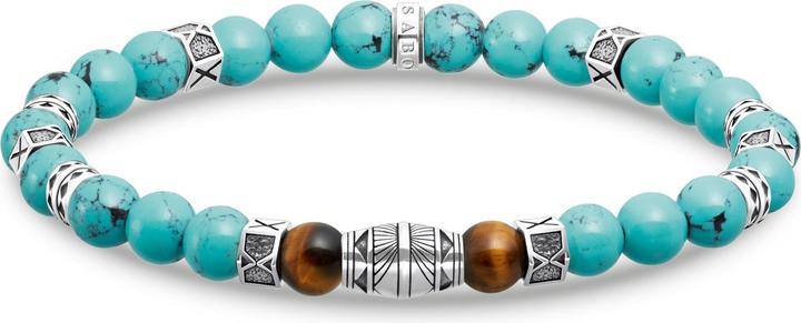 Thomas Sabo Armband mit Türkisen Beads und Tigerauge Beads Silber (15.50 cm, Geschwärzt, 925 Sterlingsilber)