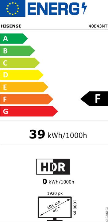 Etichetta energetica Hisense TV 40E43NT TV 40 pollici Full HD (40", LED, Full HD)