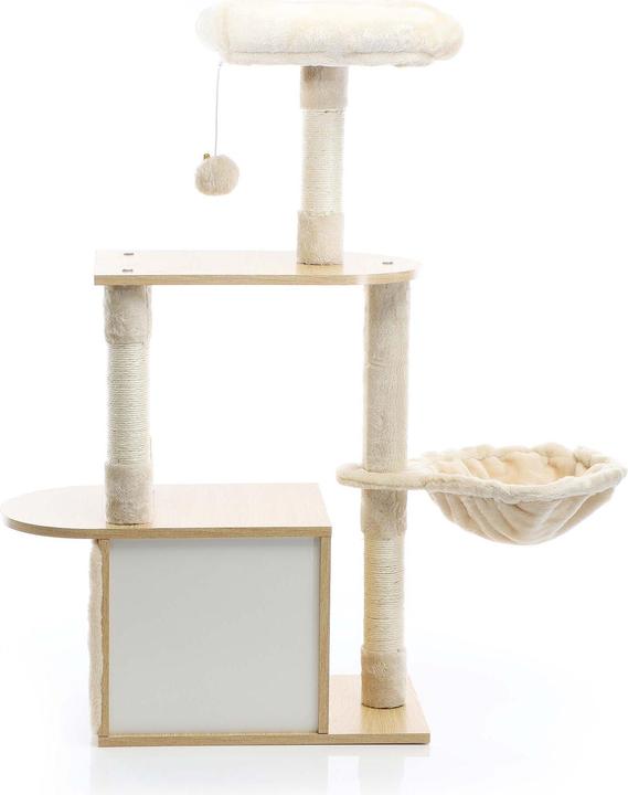 Actual product image Fudajo Cat Tree Wooden Beige 106cm Scratching Post with Cat House Sisal Scratching Trunks and Divans (106 cm, Beige, Wood)