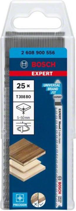 Image du produit Bosch Professional Zubehör Lame de scie sauteuse Expert Wood 2side clean T 308 BO, 25 pièces