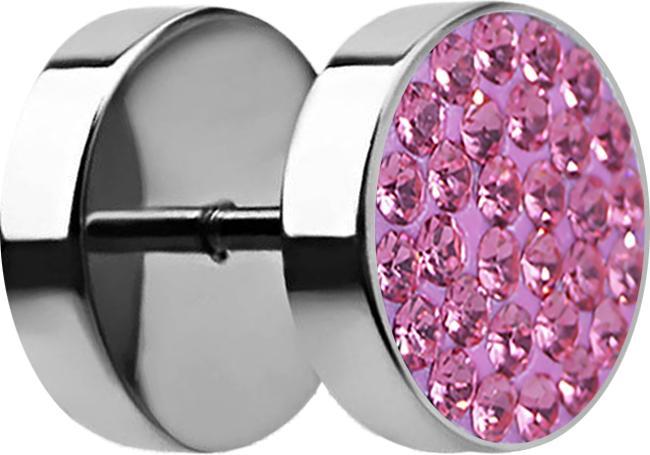 Star Piercing Fake Plug mit Kristall pink (ohne Messing, Chirurgenstahl 316L)