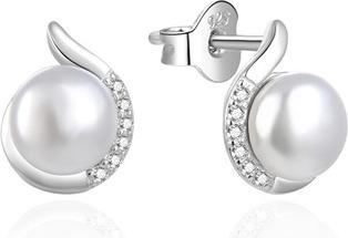 Agato - Elegant silver earrings with pearl and zircons AGT-E073PW-P
