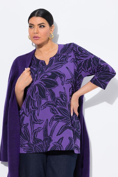 Produktbild Ulla Popken Shirt, Blätter, A-Linie, Tunika-Ausschnitt, 3/4-Arm (50, 52)