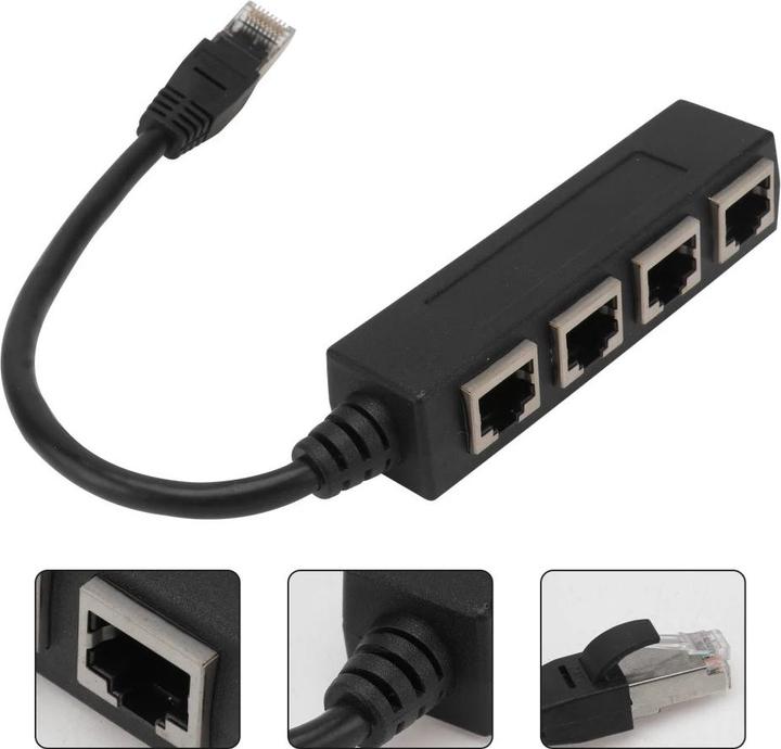Produktbild Apfelkiste 4-fach Ethernet LAN RJ45 Netzwerk Adapter Splitter Cat7 / Cat6 / Cat5 - Schwarz