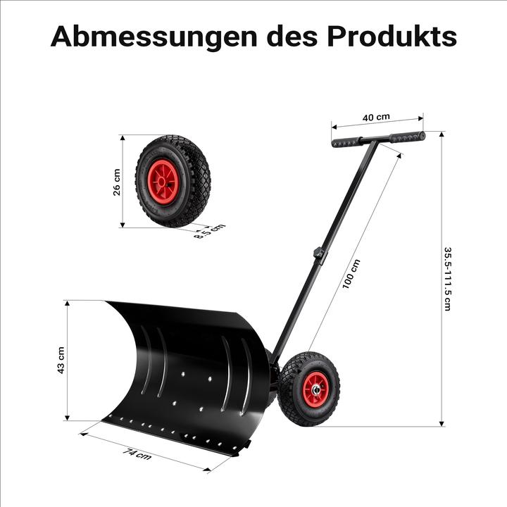 Produktbild Wiltec Schneeschieber mit Rädern 74x43cm Schneeschaufel Stahl Schneeschippe