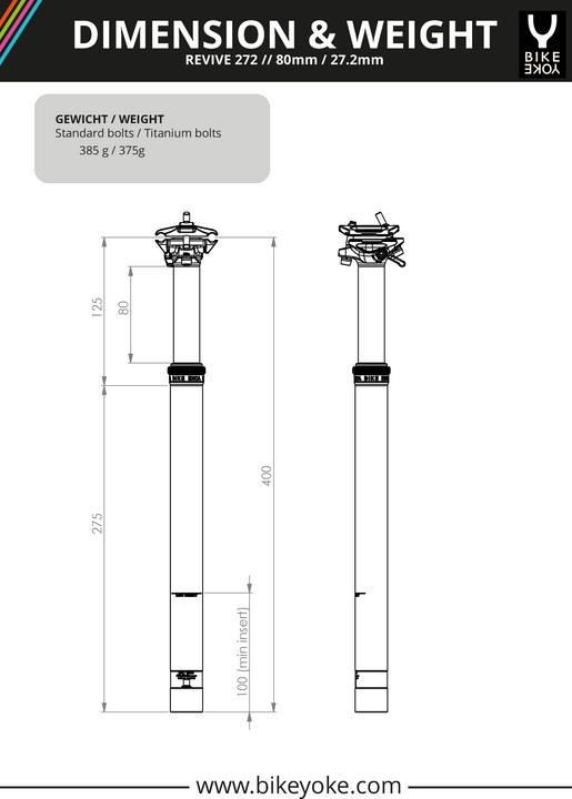 Produktbild BikeYoke Revive 272 80 mm Vario-Sattelstütze ohne Remote (27.20 mm)
