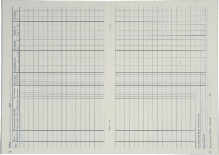 Nährwerte und Zutaten Fahrtenbuch DIN A5 PKW farbig sortiert (freie Farbauswahl nicht möglich) 16 Bl. (16 x)