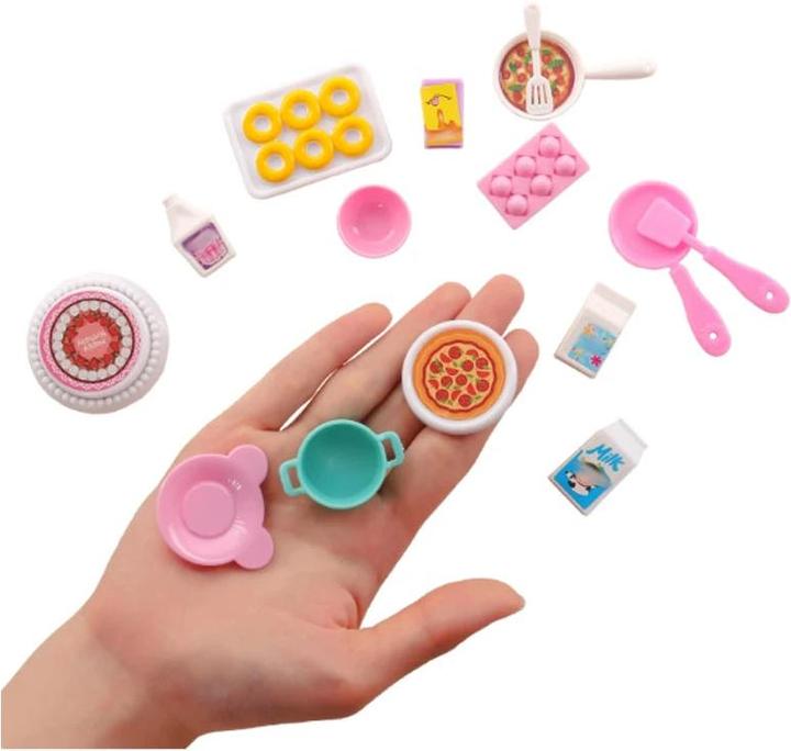 Produktbild Activity Board Puppenhaus Mini Küche Lebensmittel für Barbie 43 Stück Abendessen Set Gabel Messer Teller Pizza