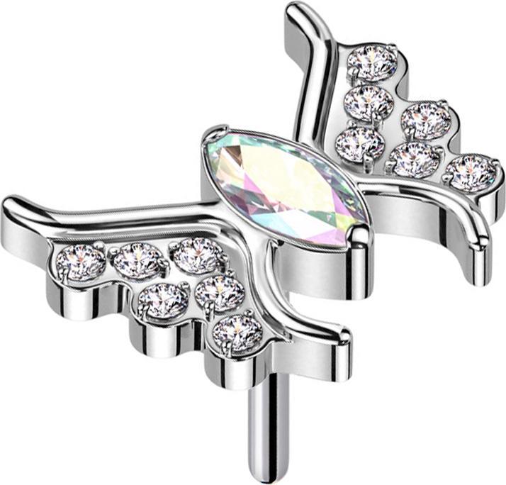 Star Piercing Threadless Schmetterling silber Kristall multicolor (ohne Messing, Titan G23)